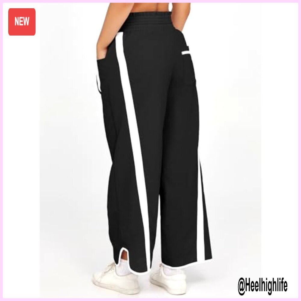 Baggy Wide Leg Track Pants Elastic Waist 7/8 Length Polyamide Activewear - Picture 5 of 7
